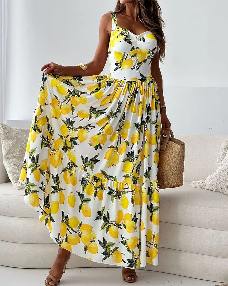 Drune | Riemchenkleid mit Zitronendruck