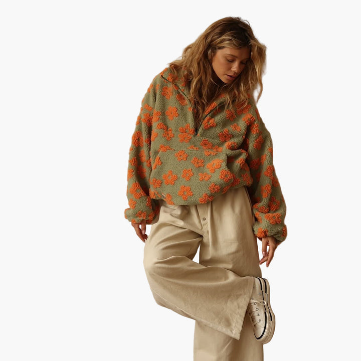 Drune | Kuschelpullover mit Blumenmuster - Boho Stil für Herbst und Freizeit