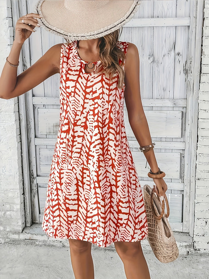 Drune | Sommerkleid mit Print Ohne Ärmel, V-Ausschnitt, A-Linie, Leicht und Elegant