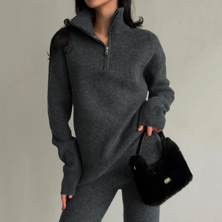 Drune | Zwei Teilige Gestrickte Reißverschluss Pullover Hoch Taillierte Hosen Satzs