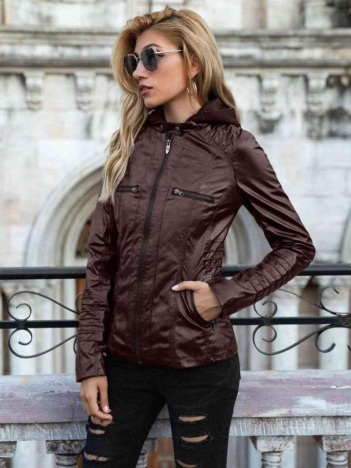 Drune | PU-Jacke mit Kapuze und durchgehendem Reißverschluss