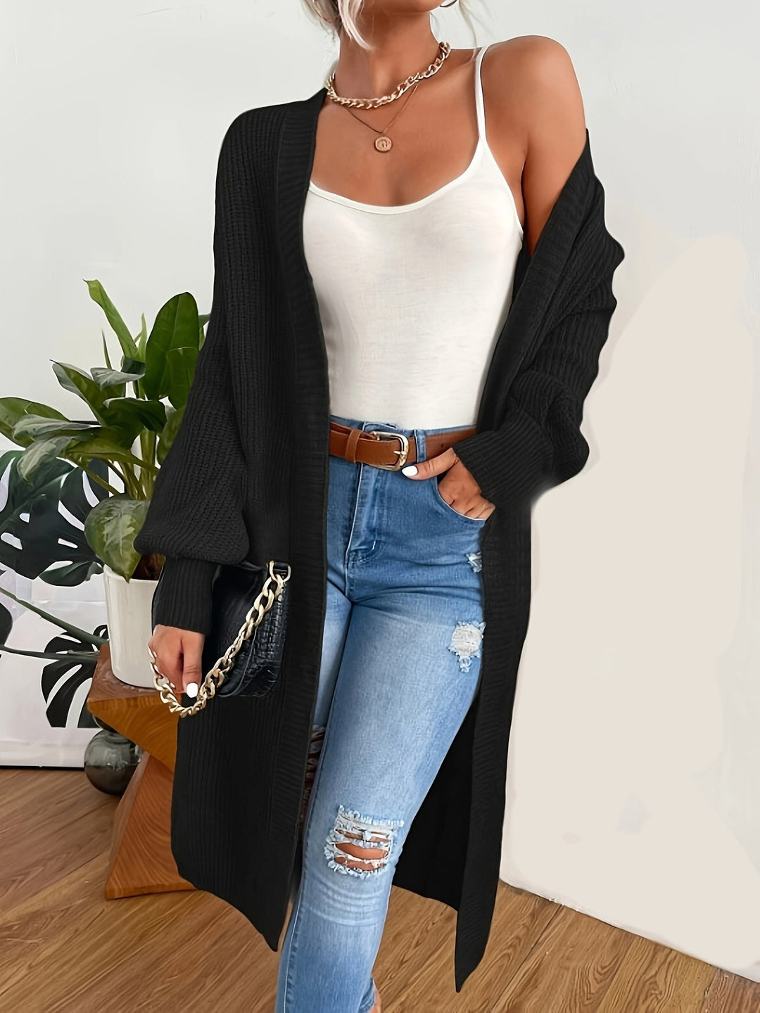 Drune | Damen Strickcardigan - Offener Grobstrickmantel mit Taschen & lockerer Passform