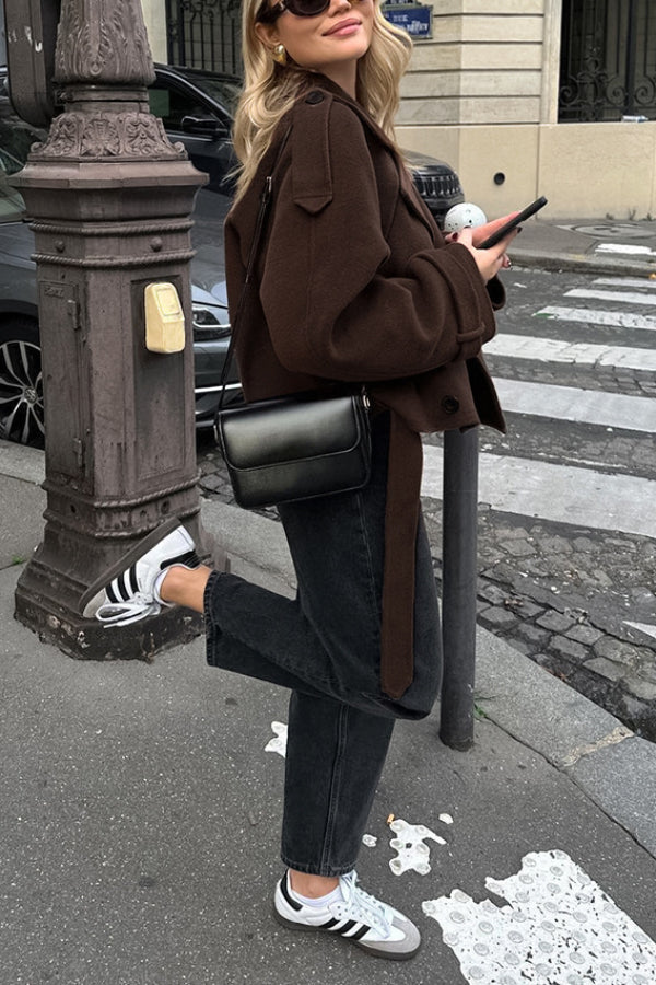 Drune | Revers Temperament Doppelreiher Haar Wolljacke