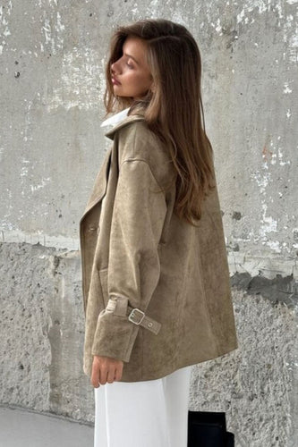 Drune | Wildleder Revers Taillenbund Jacke Mantel