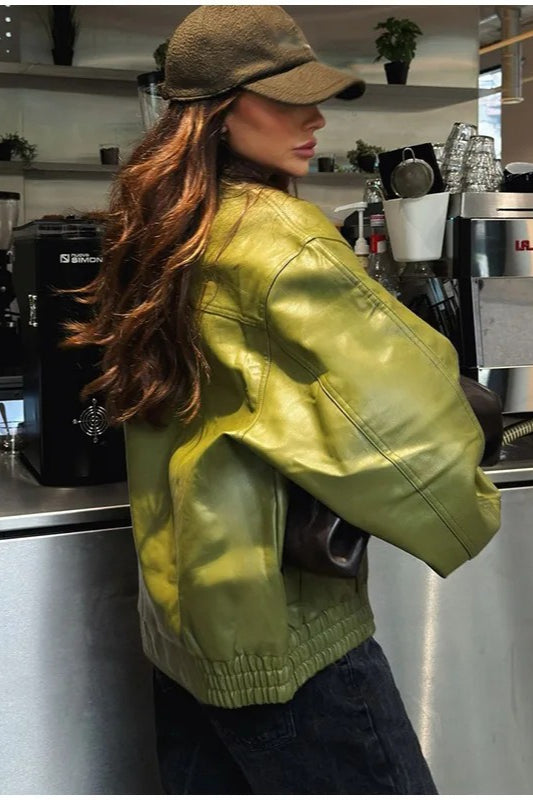 Drune | Grüne Kunstlederjacke