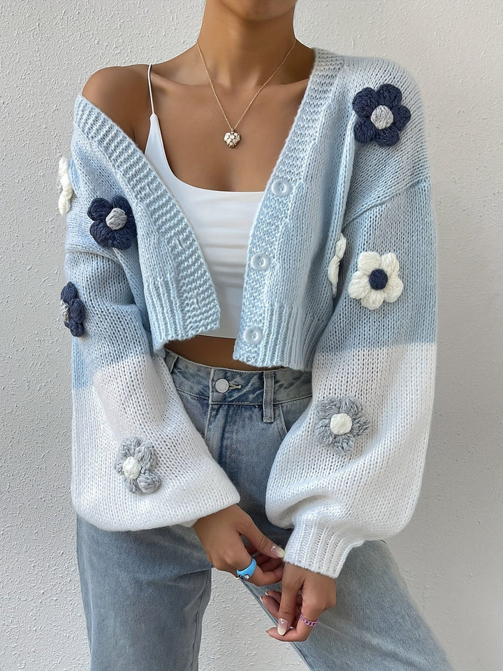 Drune | stilvoller blumenverzierter warmer Baumwollstrickwaren-Cardigan für Damen - Perfekt für den Alltag