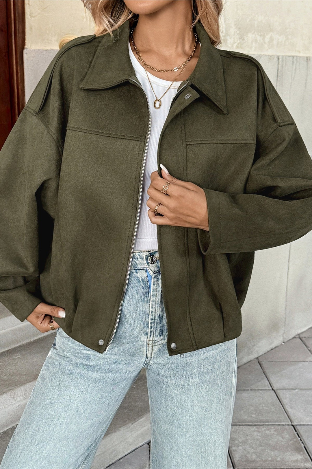 Drune | Kragen Wildleder-Look Bomberjacke