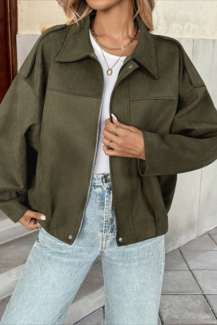 Drune | Kragen Wildleder-Look Bomberjacke