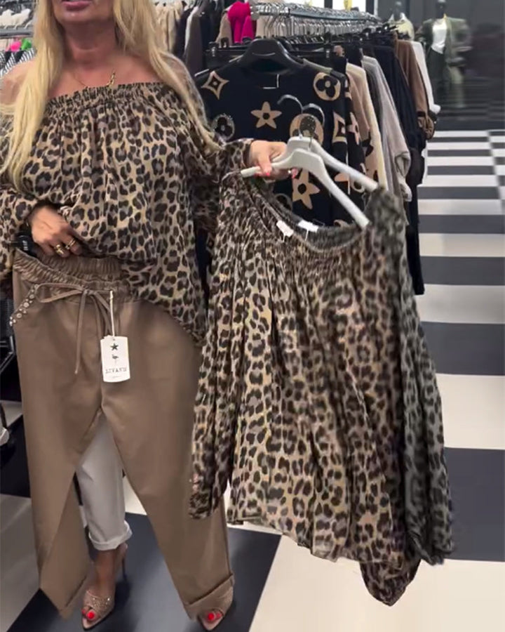 Drune | Ein Schulter Bluse mit Leopardenmuster
