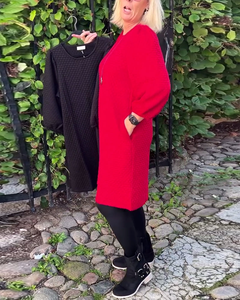 Drune | Kleid in Volltonfarbe mit Rundhalsausschnitt