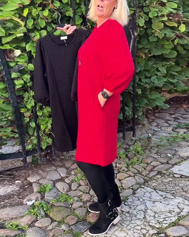 Drune | Kleid in Volltonfarbe mit Rundhalsausschnitt