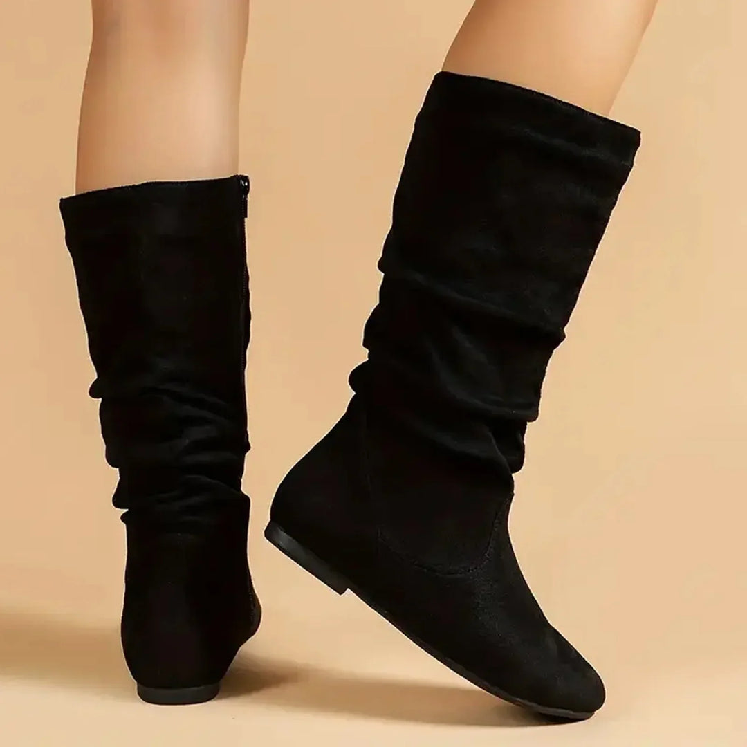 Drune | Damen Stiefel Aus Wildleder Mit Seitlichem Reißverschluss, Wadenlang, Frühlingskollektion