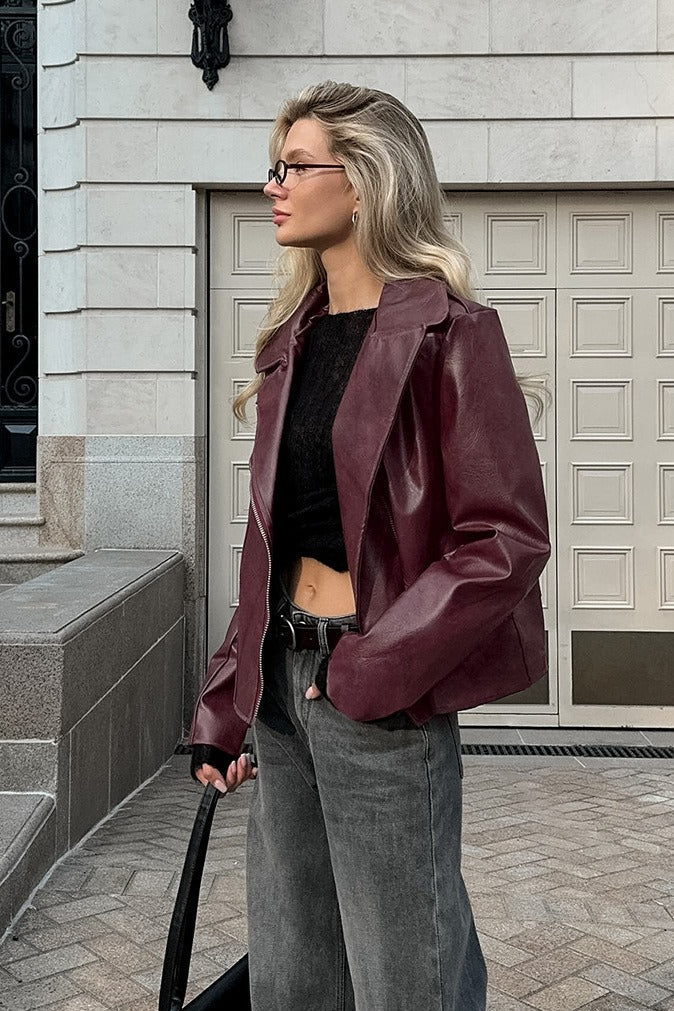 Drune | Rote PU-Lederjacke