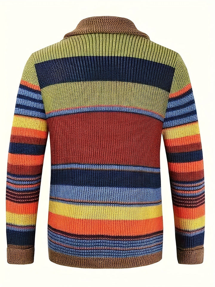 Drune | Großer Gestrickter Herren Strickjacke Mit Kontrastierenden Farben