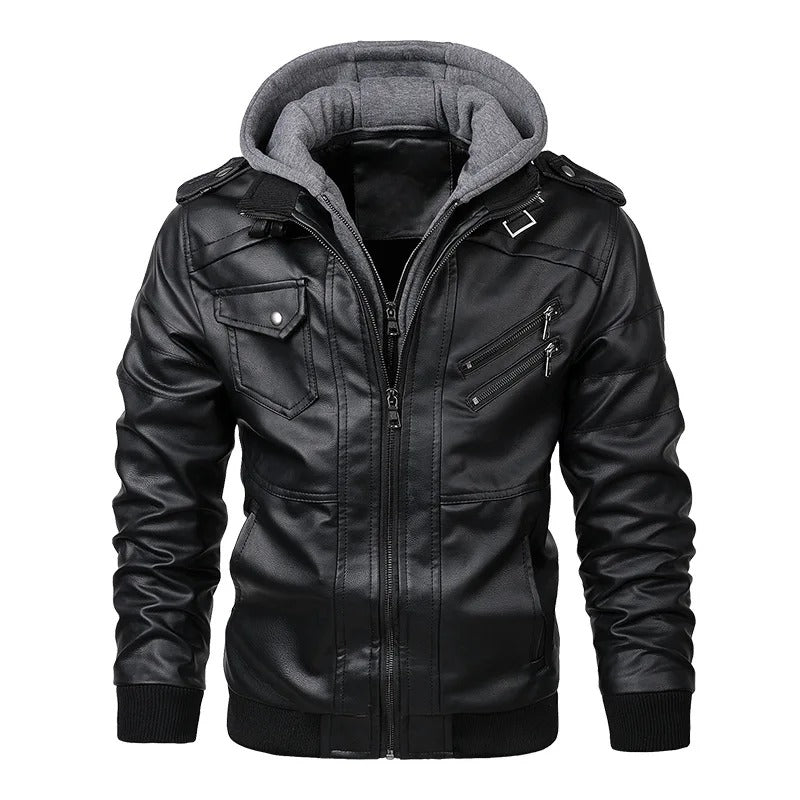 Drune | warme Lederjacke mit Kapuze für Herren - Perfekt für Outdoor-Aktivitäten