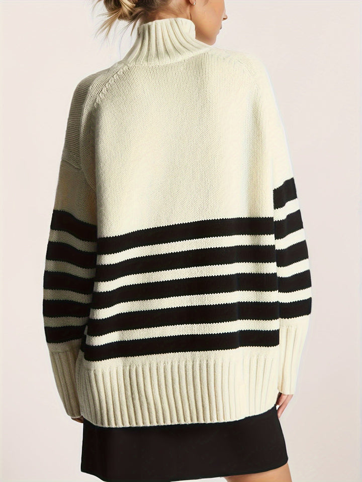 Drune | Schulterfreier Baumwollpullover mit Streifen und lockerer Passform Pullover Damen - Perfekt für legere Tage