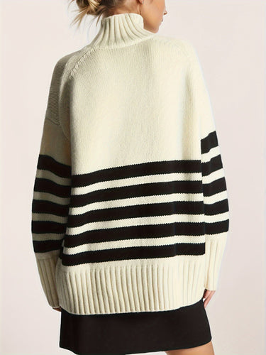Drune | Schulterfreier Baumwollpullover mit Streifen und lockerer Passform Pullover Damen - Perfekt für legere Tage