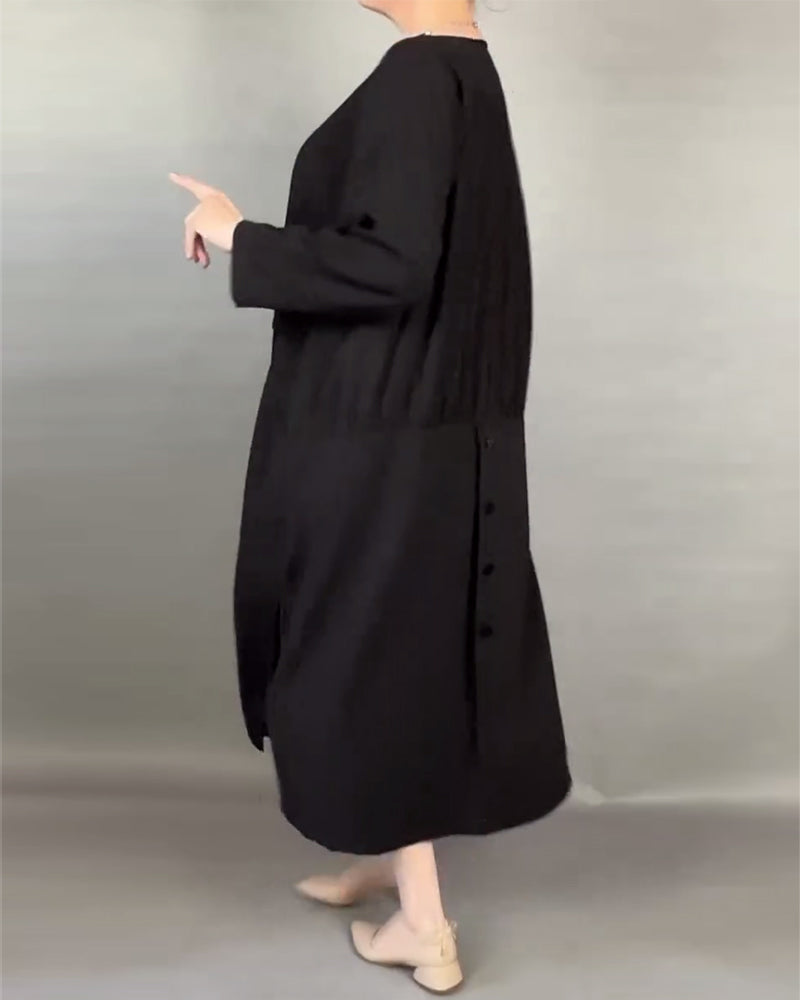 Drune | Plus Size Kleid mit Knöpfen in Unifarbe