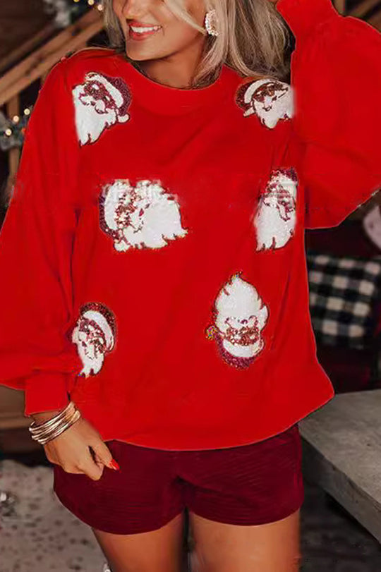 Drune | Weihnachtsmann Pailletten Lässiges Lockeres Sweatshirt
