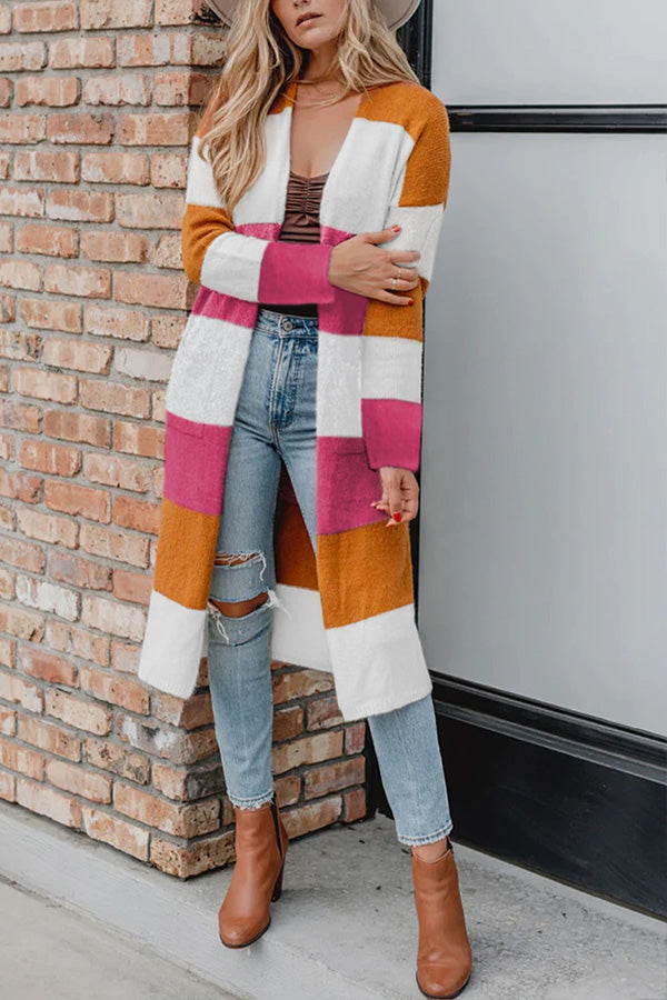 Drune | Gestrickte Strickjacke mit offener Vorderseite und Farbblock