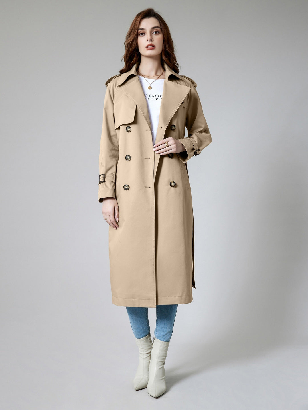 Drune | Trenchcoat aus einfarbig gewebtem Polyester mit Taschen für Damen - Ideal für jeden Anlass