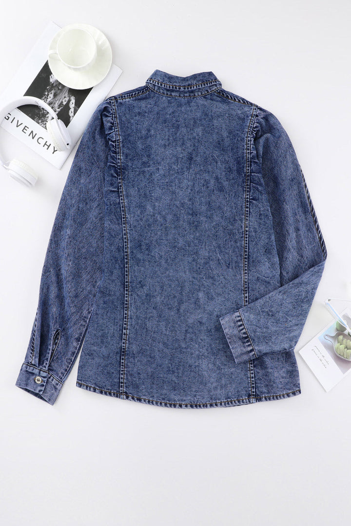 Drune | Denim-bluse mit Puffärmeln Baumwolle Klassischer und Eleganter Stil