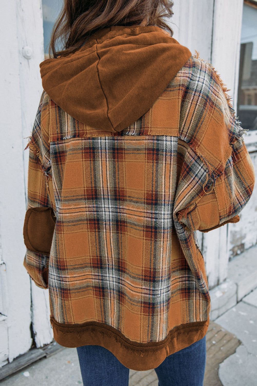 Drune | Karierte Jacke mit Kapuze und Rohen Kanten Baumwolle Lässig und Trendy