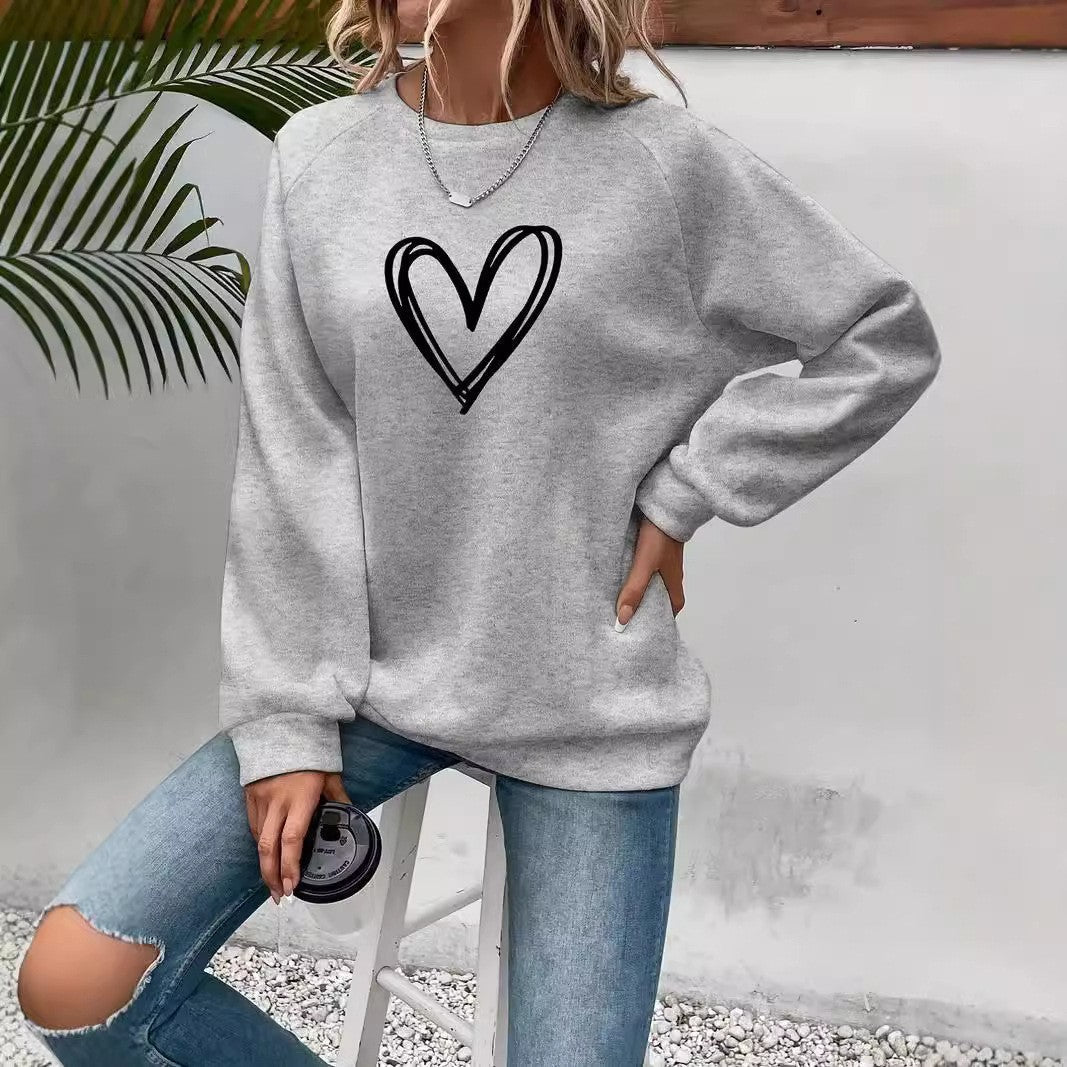 Drune | Herz-Print Rundhals-Langarm sweatshirt