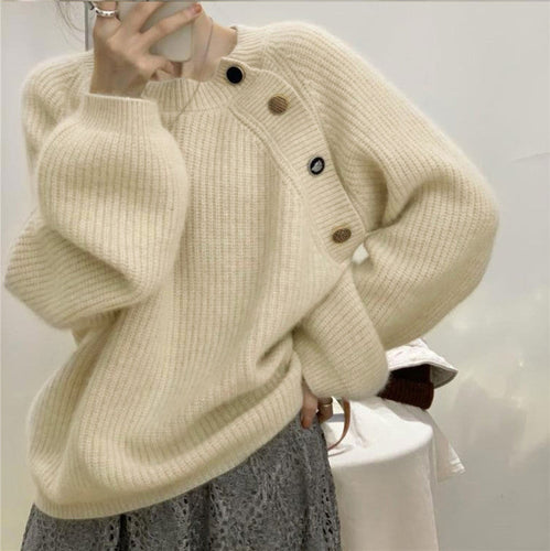 Drune | Strickpullover mit Dekorativen Knöpfen Weich und Elegant Einzigartiges Design