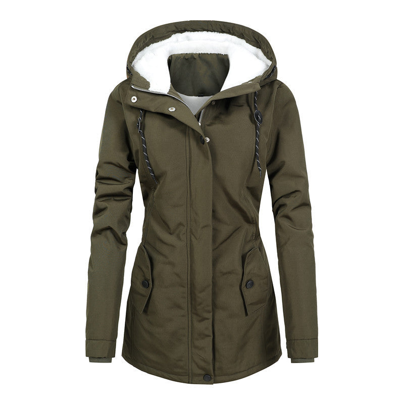 Drune | Mit Fleece gefütterte Damenjacke mit Kapuze und Kordelzug