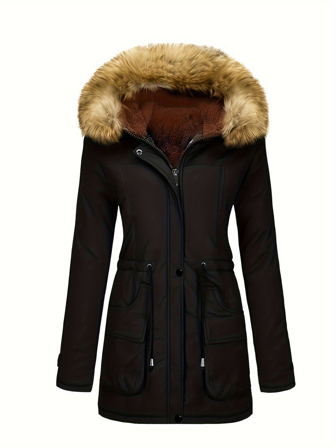 Drune | Fleece-Parka-Winterjacke mit veganer Fell-Kapuze für Damen - Perfekt für Outdoor-Aktivitäten