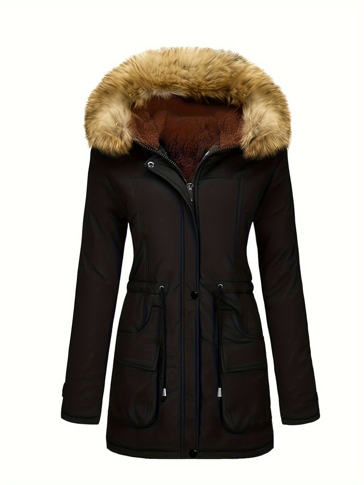 Drune | Fleece-Parka-Winterjacke mit veganer Fell-Kapuze für Damen - Perfekt für Outdoor-Aktivitäten