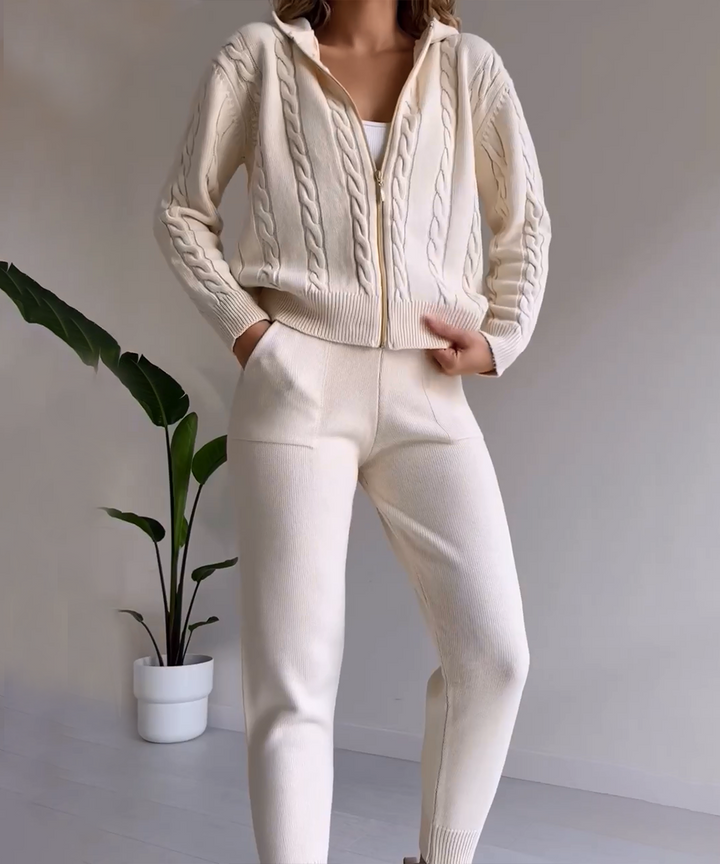 Drune | Zweiteiliges Set mit Cardigan und casual Jacquard-Strickpullover