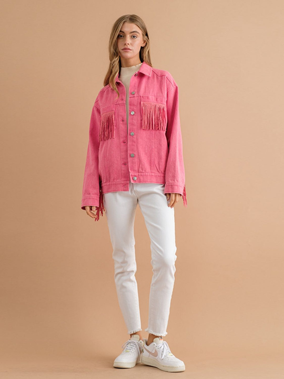 Drune | Fransen-Detail Gefallene Schulter Denimjacke