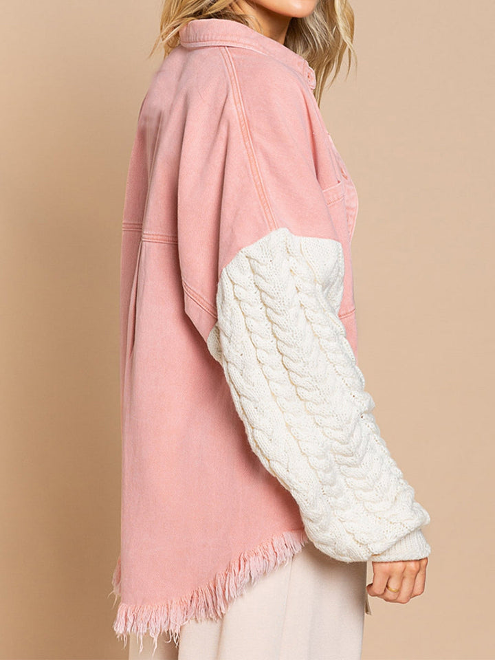 Drune | Kabelstrick Raw Hem Denim Jacke