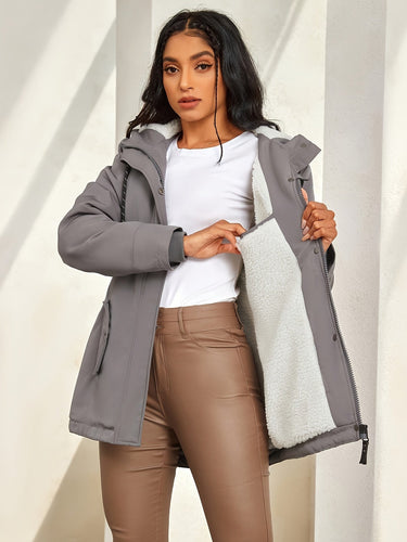 Drune | Winterjacke in grau mit gefütterter Kapuze aus Kunstpelz für Damen - Ideal für Herbst/Winter