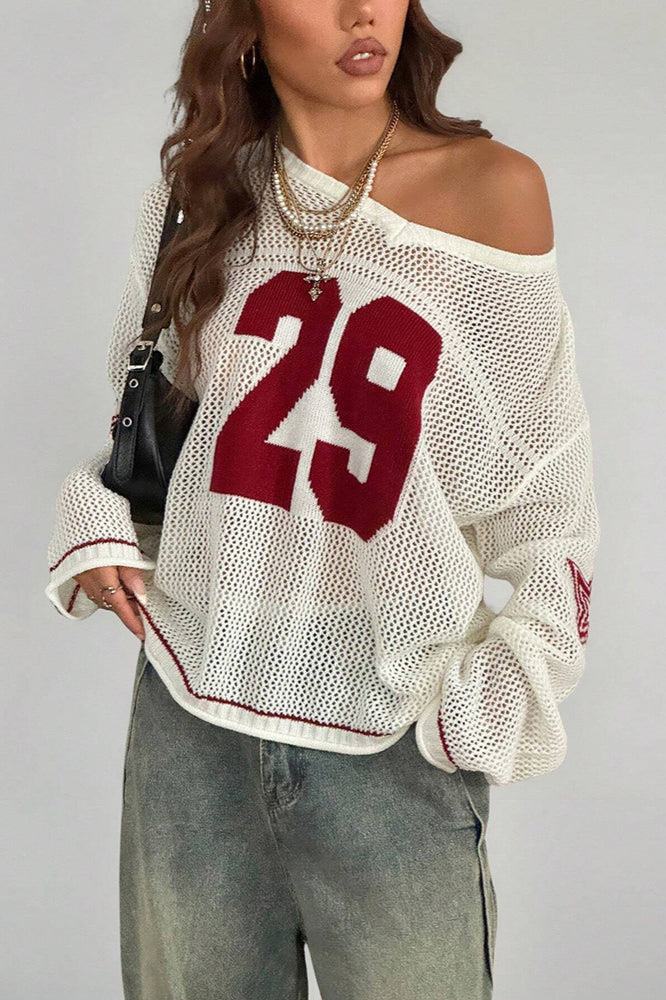 Drune | Cozy V-neck knit sweater with digital print