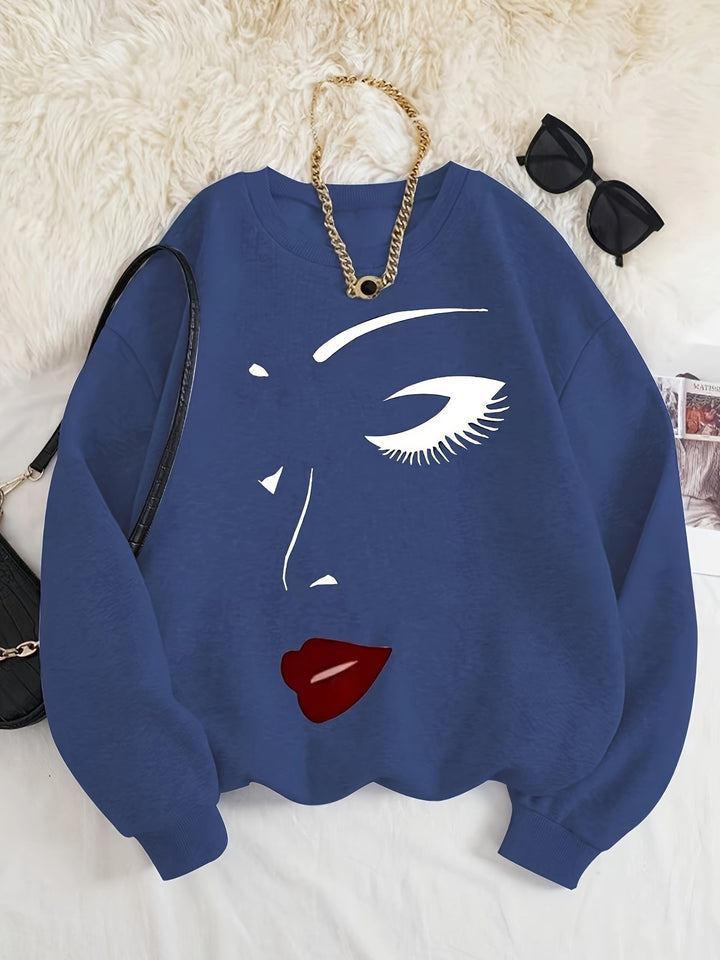 Drune | Sweatshirt mit Gesichtsdruck Baumwolle Künstlerisch und Bequem