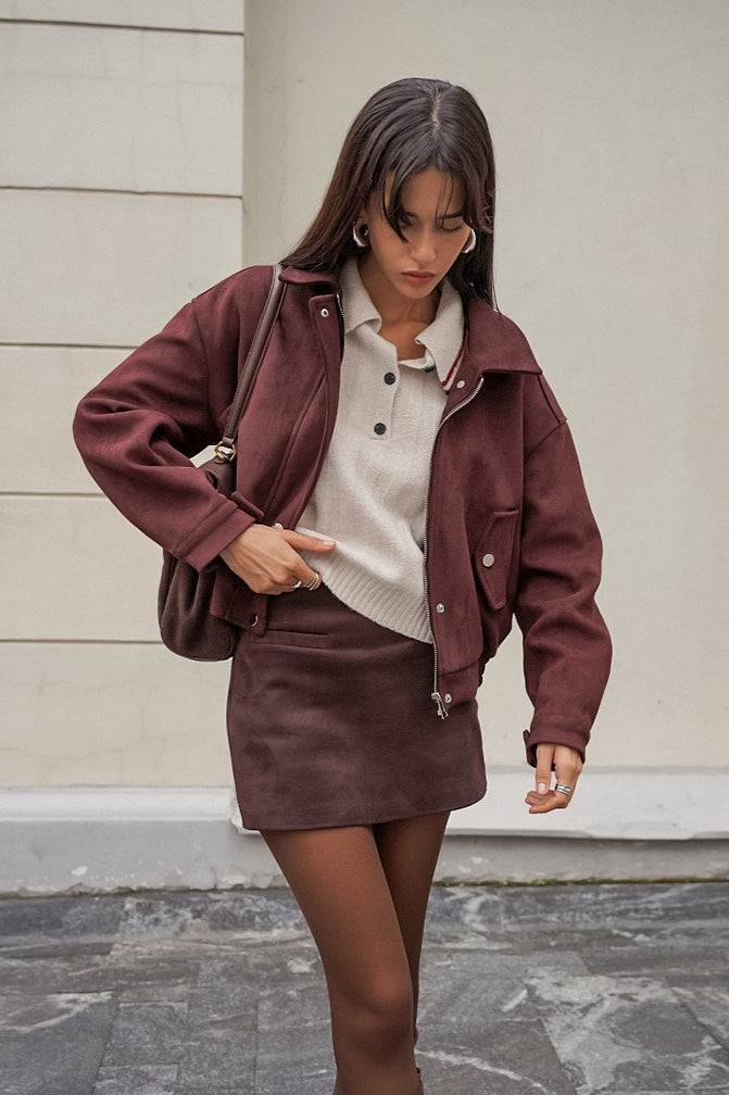 Drune | Fit Rot-Braune Wildlederjacke