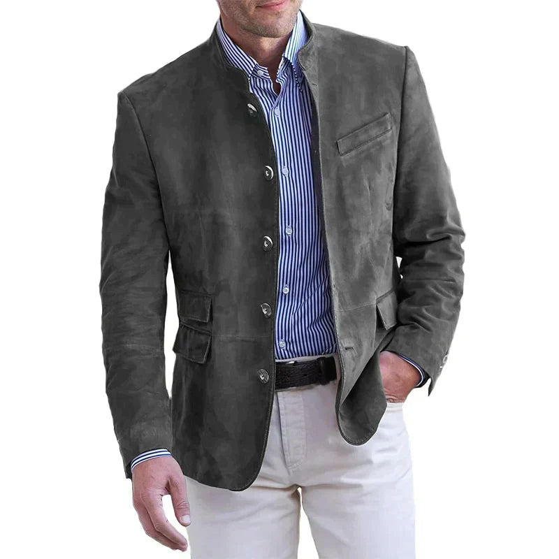 Drune | Herren Wildleder Blazer - Mandarin Kragen & Slim Fit
