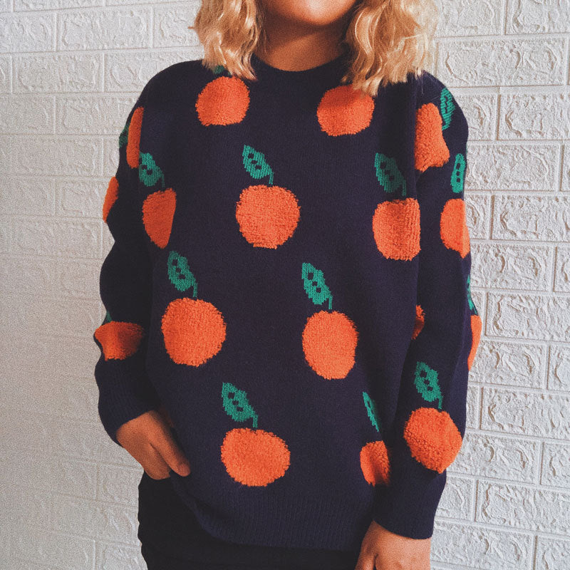 Drune | Strickpullover mit Früchteprint Weich und Einzigartig Gemütliche Passform