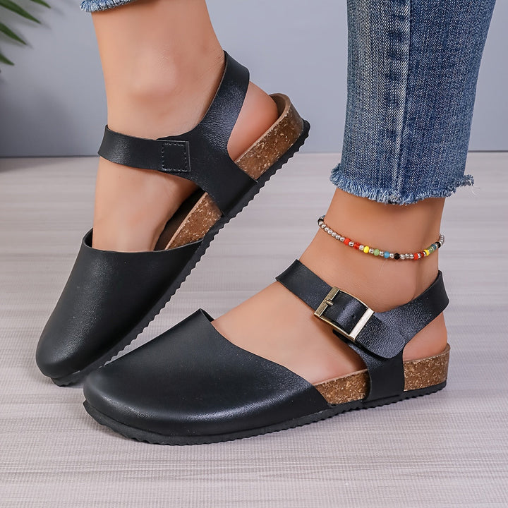 Drune | Retro Damen Slingback Sandalen mit Kork und Geschlossener Spitze