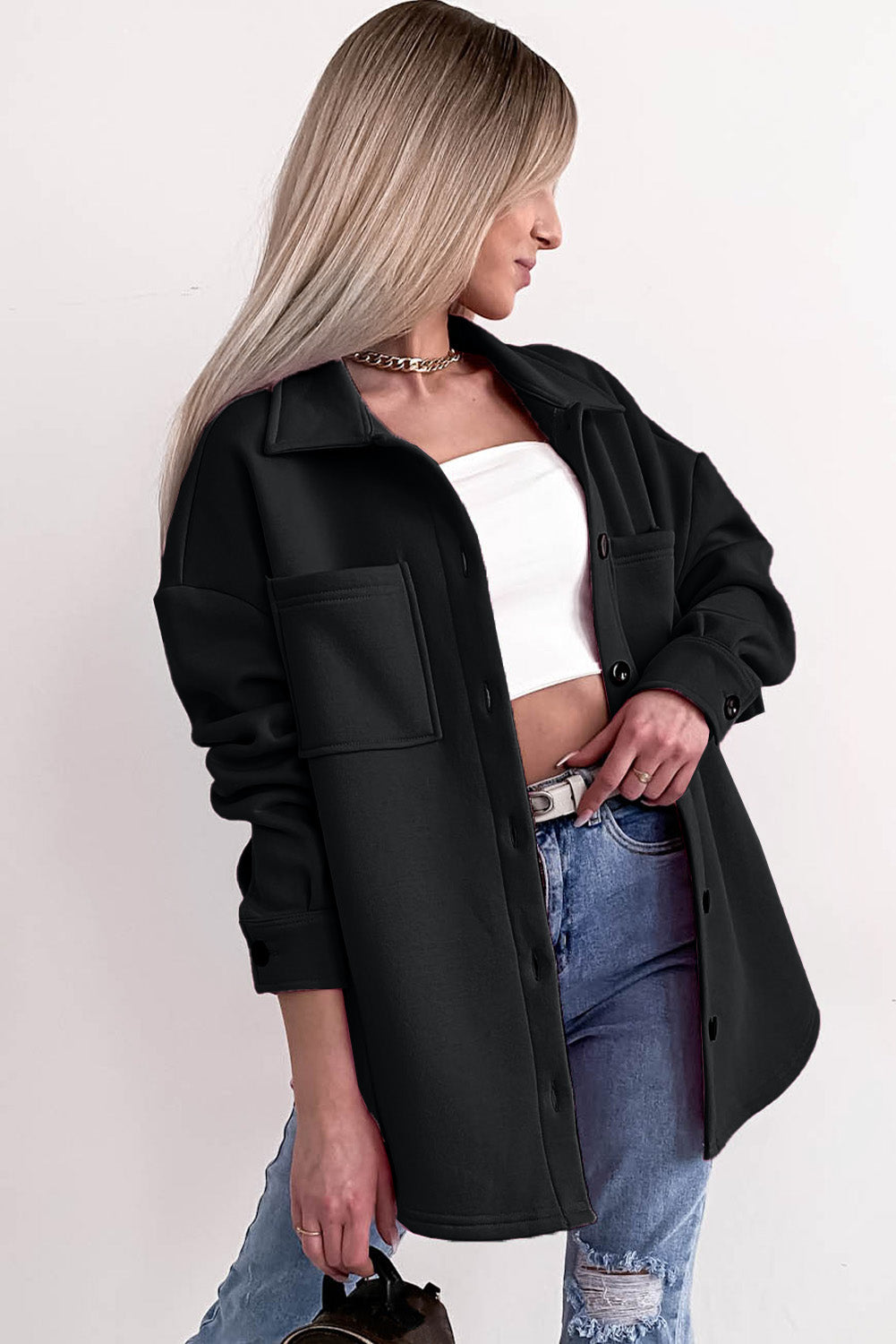 Drune | Oversized Hemdbluse mit Großen Taschen Polyester Minimalistisch und Stilvoll