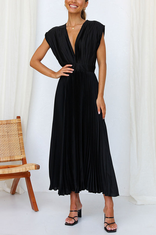 Drune | Hallo Schöne Satin Plissee Midi Kleid