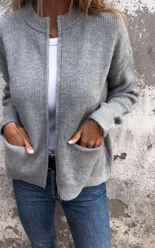 Drune | Strickjacke - Rundhalsausschnitt & Reißverschluss - Weiche Baumwolle