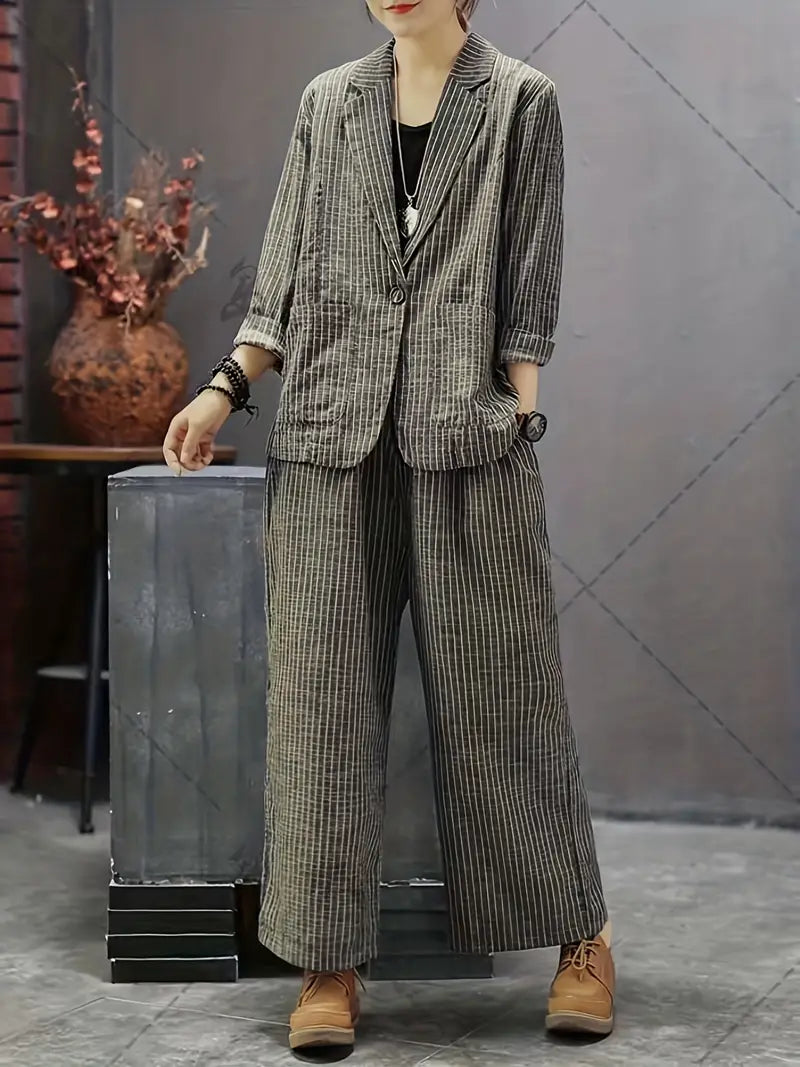 Drune | Blazer mit gestreiftem Revers und Hose mit weitem Bein