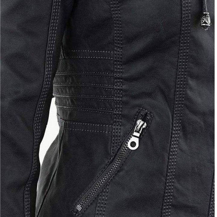 Drune | Damen Slim Fit PU-Leder Zip-Up Hoodie