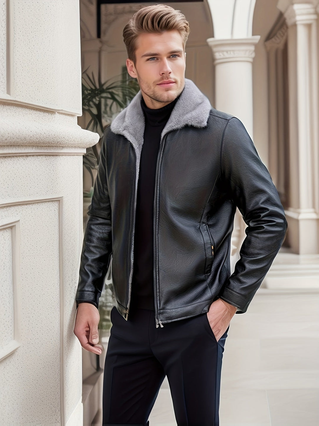 Drune | Freizeit-Fleece-Winterjacke aus Leder für Männer - Perfekt für den Winter