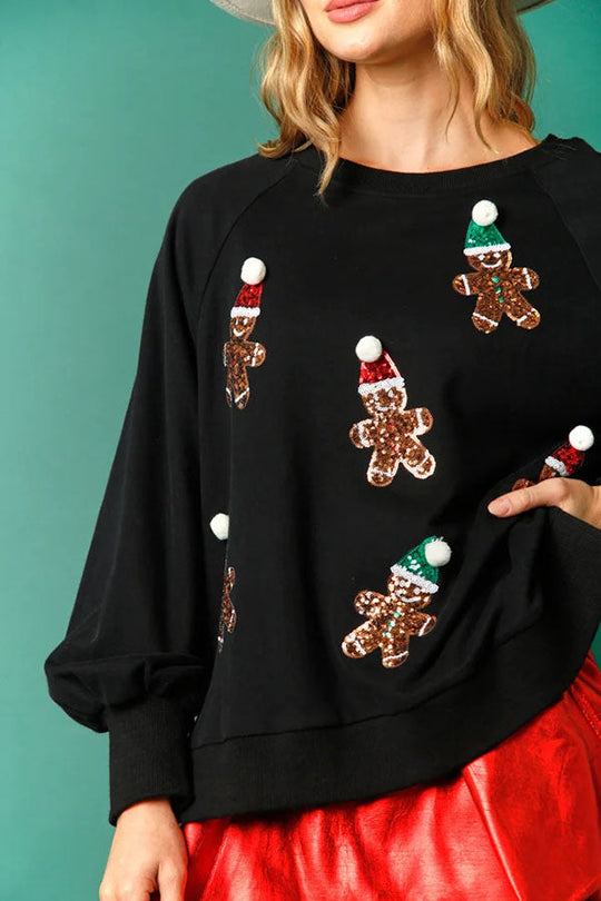 Drune | Weihnachts Lebkuchenmann Pailletten Langarm Sweatshirt
