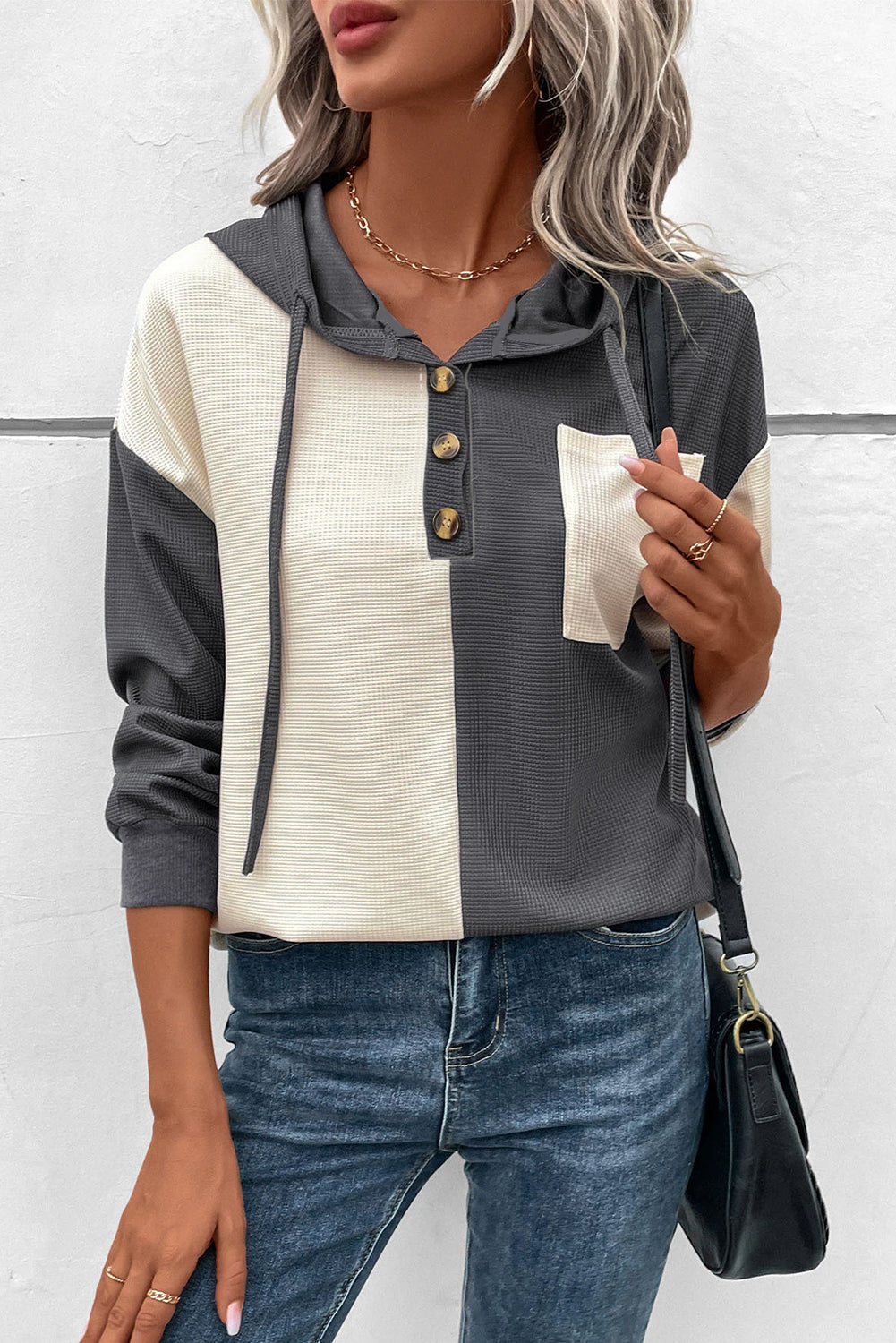 Drune | Waffel-Hoodie Mit Knopfleiste Für Frauen